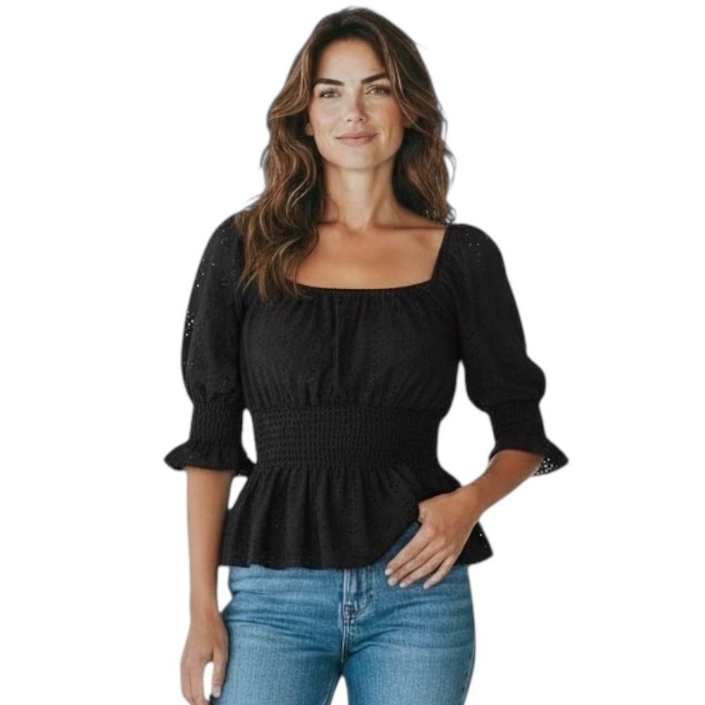Urban Romantics Elegant Black Smocked Women's Top Like New! L